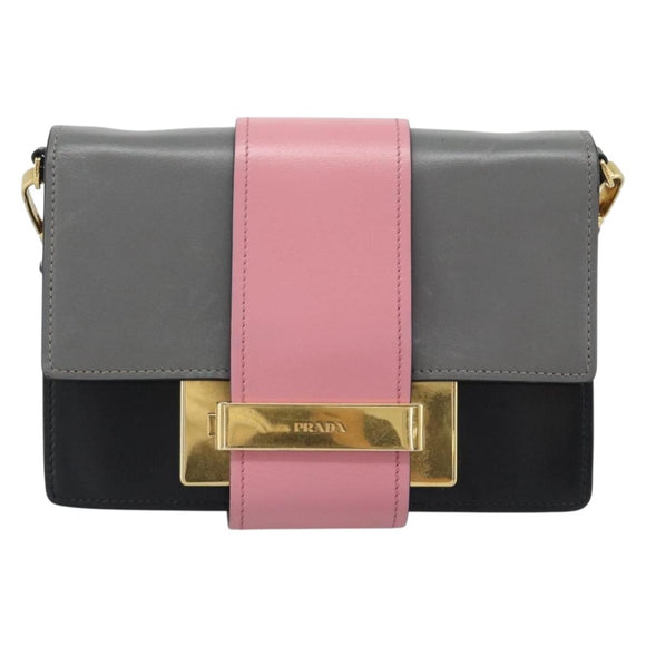 PRADA Shoulder Bag Leather Multicolor Gold Tone Auth 196091A