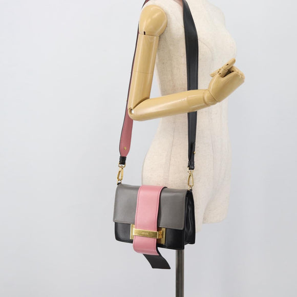 PRADA Shoulder Bag Leather Multicolor Gold Tone Auth 196091A