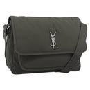 SAINT LAURENT Shoulder Bag Canvas Khaki Silver 757146 Auth 196092-1
