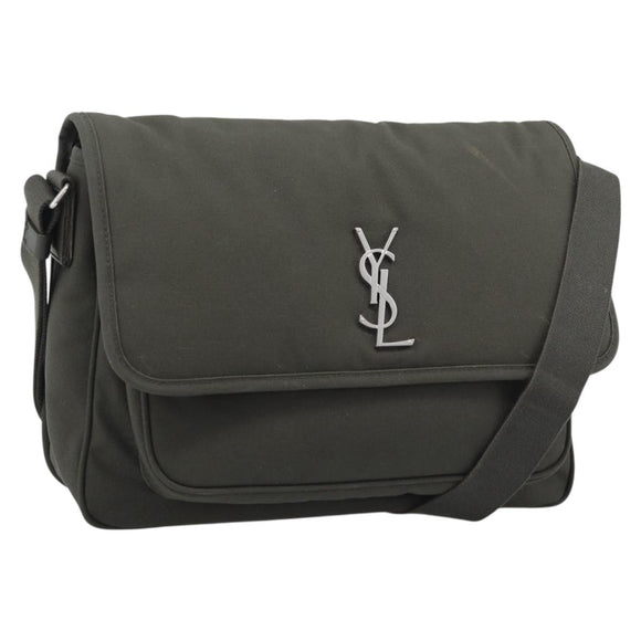 SAINT LAURENT Shoulder Bag Canvas Khaki Silver 757146 Auth 196092