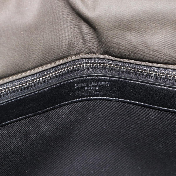 SAINT LAURENT Shoulder Bag Canvas Khaki Silver 757146 Auth 196092
