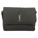SAINT LAURENT Shoulder Bag Canvas Khaki Silver 757146 Auth 196092-2