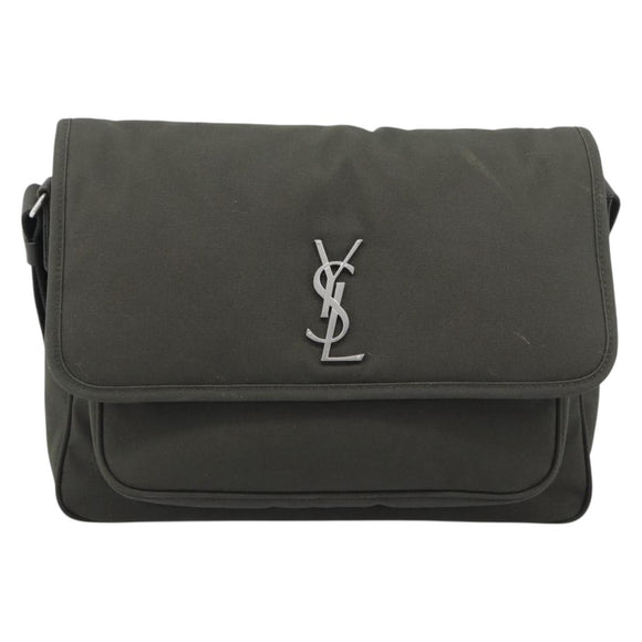 SAINT LAURENT Shoulder Bag Canvas Khaki Silver 757146 Auth 196092