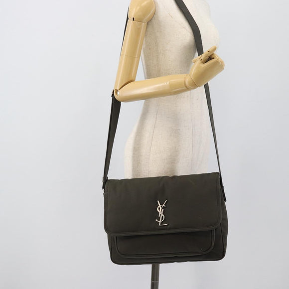 SAINT LAURENT Shoulder Bag Canvas Khaki Silver 757146 Auth 196092