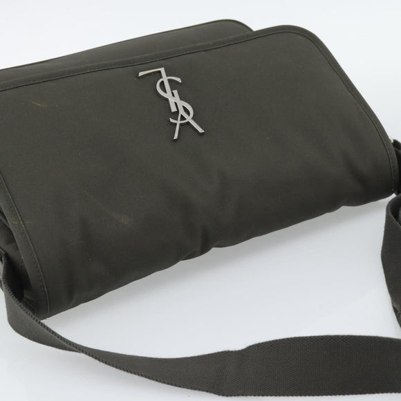 SAINT LAURENT Shoulder Bag Canvas Khaki Silver 757146 Auth 196092