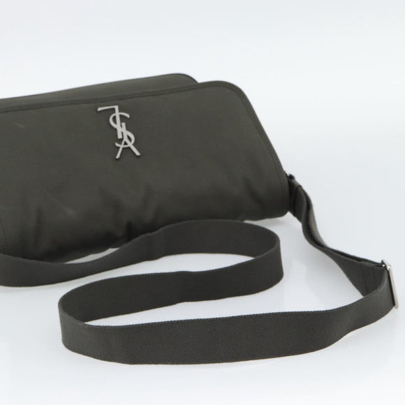 SAINT LAURENT Shoulder Bag Canvas Khaki Silver 757146 Auth 196092