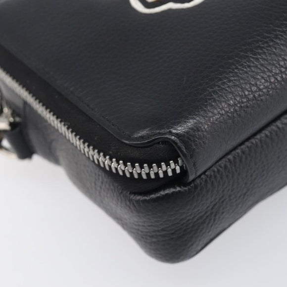 Christian Dior Shoulder Bag Leather Shawn Stussy Black Silver Auth 196095M