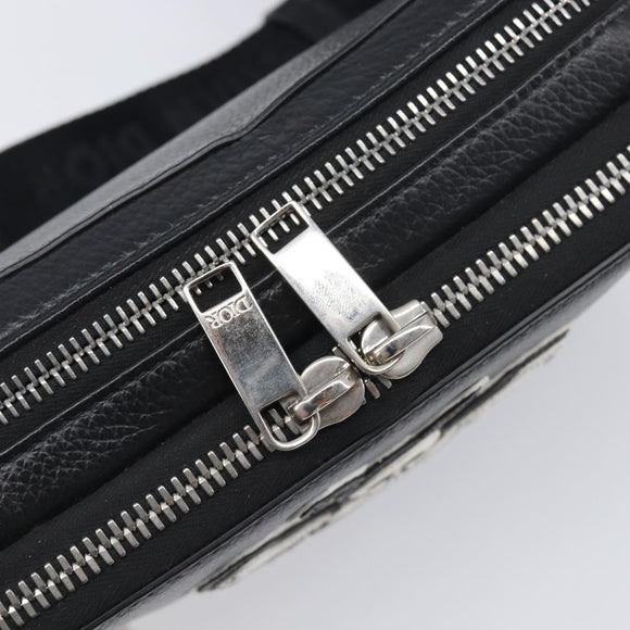 Christian Dior Shoulder Bag Leather Shawn Stussy Black Silver Auth 196095M