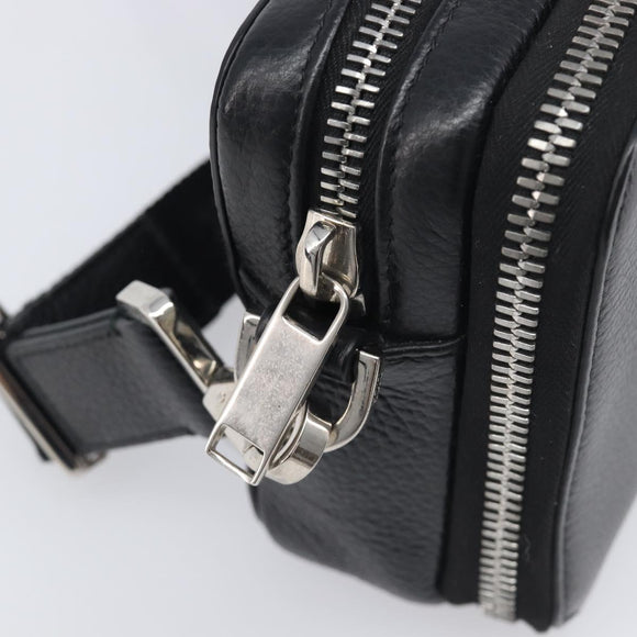 Christian Dior Shoulder Bag Leather Shawn Stussy Black Silver Auth 196095M