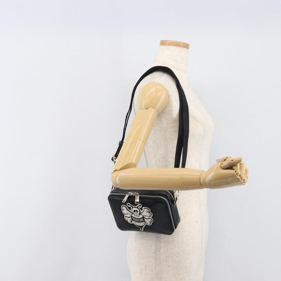Christian Dior Shoulder Bag Leather Shawn Stussy Black Silver Auth 196095M