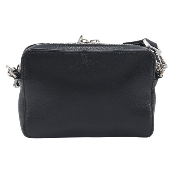 Christian Dior Shoulder Bag Leather Shawn Stussy Black Silver Auth 196095M