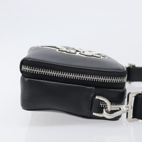 Christian Dior Shoulder Bag Leather Shawn Stussy Black Silver Auth 196095M