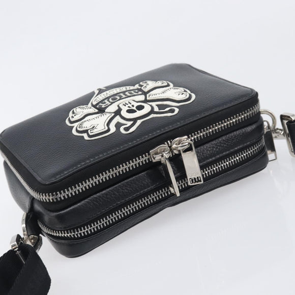 Christian Dior Shoulder Bag Leather Shawn Stussy Black Silver Auth 196095M