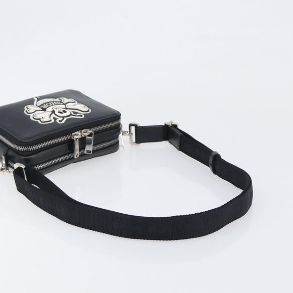 Christian Dior Shoulder Bag Leather Shawn Stussy Black Silver Auth 196095M