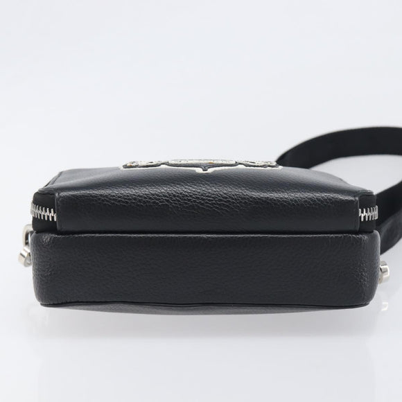 Christian Dior Shoulder Bag Leather Shawn Stussy Black Silver Auth 196095M