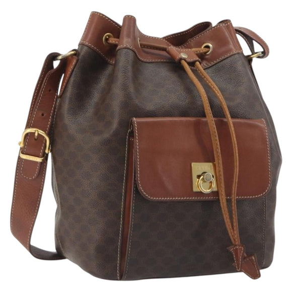 CELINE Macadam Shoulder Bag PVC Leather Brown Gold Tone Auth 196099