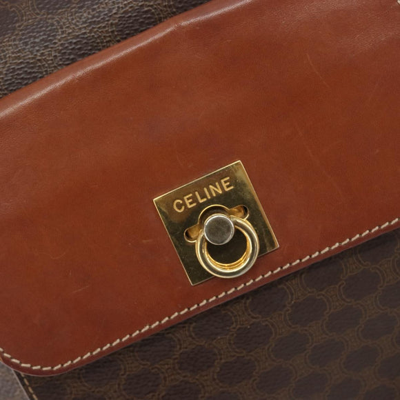 CELINE Macadam Shoulder Bag PVC Leather Brown Gold Tone Auth 196099
