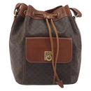 CELINE Macadam Shoulder Bag PVC Leather Brown Gold Tone Auth 196099-13