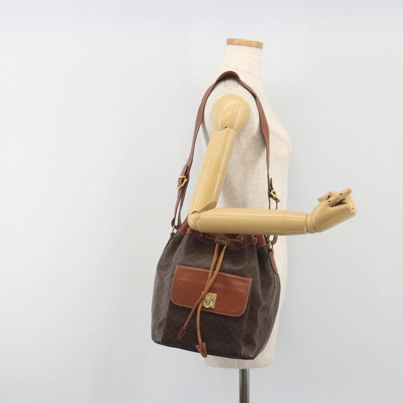 CELINE Macadam Shoulder Bag PVC Leather Brown Gold Tone Auth 196099