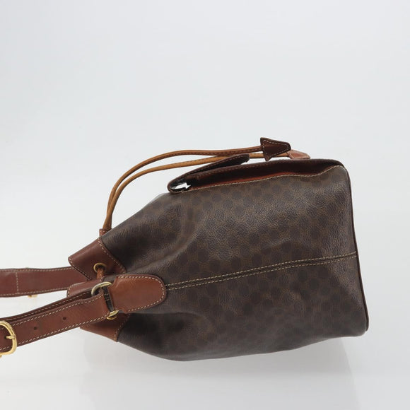 CELINE Macadam Shoulder Bag PVC Leather Brown Gold Tone Auth 196099