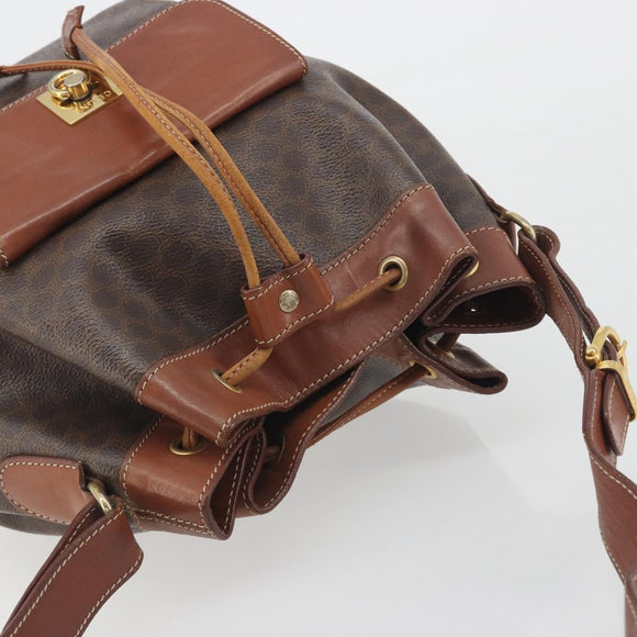 CELINE Macadam Shoulder Bag PVC Leather Brown Gold Tone Auth 196099