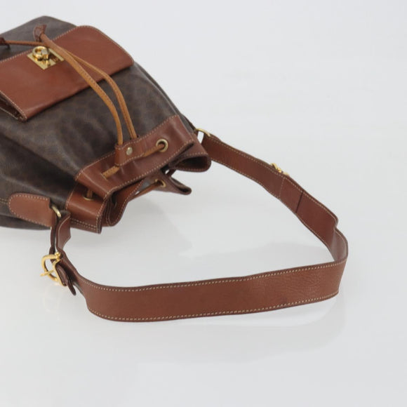 CELINE Macadam Shoulder Bag PVC Leather Brown Gold Tone Auth 196099