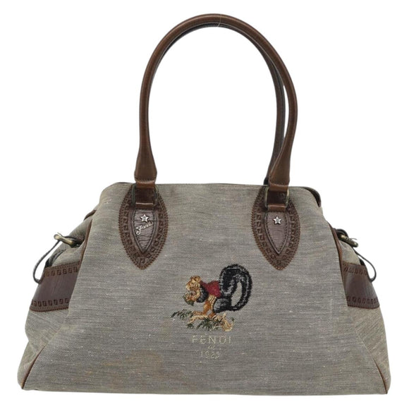 FENDI Hand Bag Canvas Gray Brown 8BN162 Auth 196102