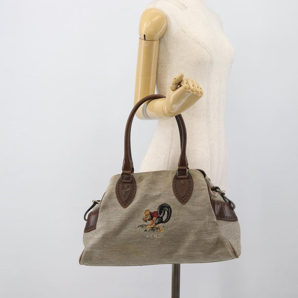 FENDI Hand Bag Canvas Gray Brown 8BN162 Auth 196102