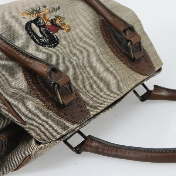 FENDI Hand Bag Canvas Gray Brown 8BN162 Auth 196102