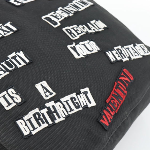 VALENTINO Jamie Reid Tote Bag Canvas Black Silver Auth 196103