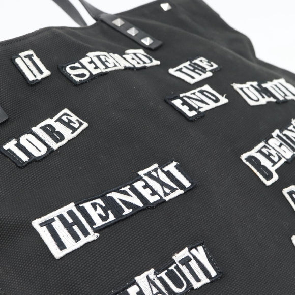 VALENTINO Jamie Reid Tote Bag Canvas Black Silver Auth 196103