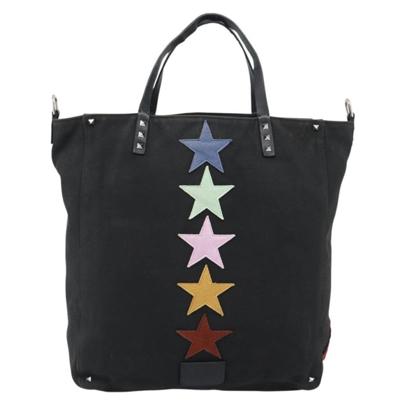 VALENTINO Jamie Reid Tote Bag Canvas Black Silver Auth 196103