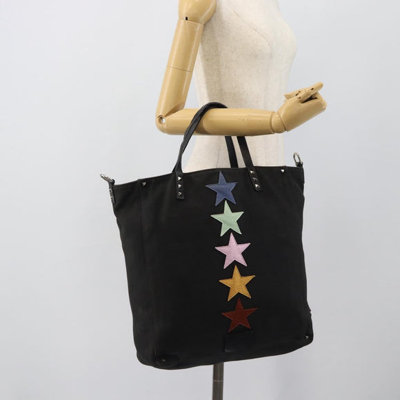 VALENTINO Jamie Reid Tote Bag Canvas Black Silver Auth 196103