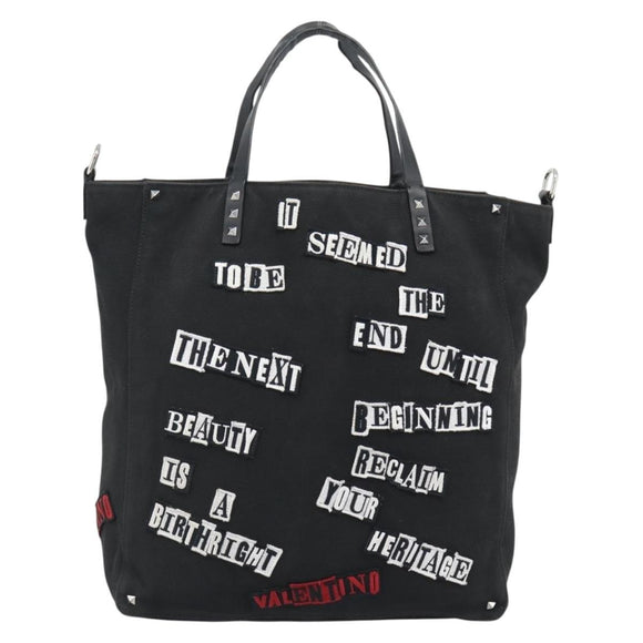 VALENTINO Jamie Reid Tote Bag Canvas Black Silver Auth 196103