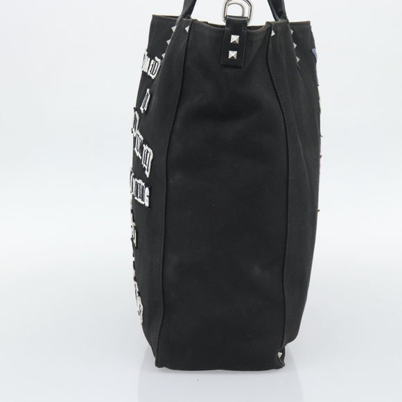 VALENTINO Jamie Reid Tote Bag Canvas Black Silver Auth 196103