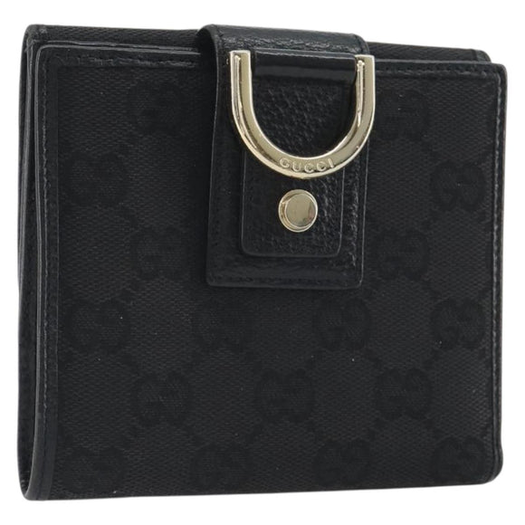 GUCCI GG Canvas Abby Compact Wallet Black Gold Tone 141411 Auth 196104