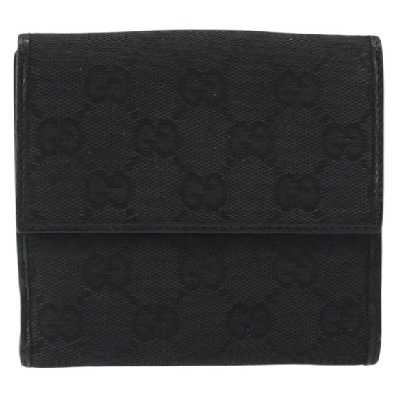 GUCCI GG Canvas Abby Compact Wallet Black Gold Tone 141411 Auth 196104
