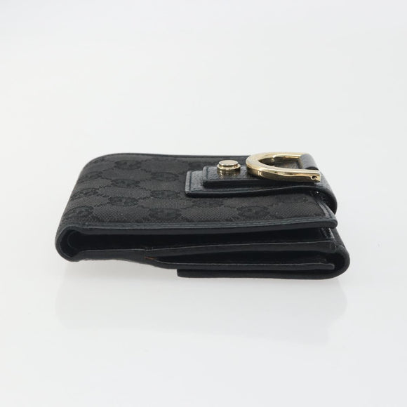 GUCCI GG Canvas Abby Compact Wallet Black Gold Tone 141411 Auth 196104