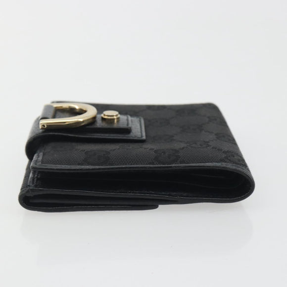 GUCCI GG Canvas Abby Compact Wallet Black Gold Tone 141411 Auth 196104