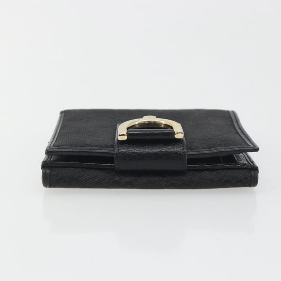 GUCCI GG Canvas Abby Compact Wallet Black Gold Tone 141411 Auth 196104