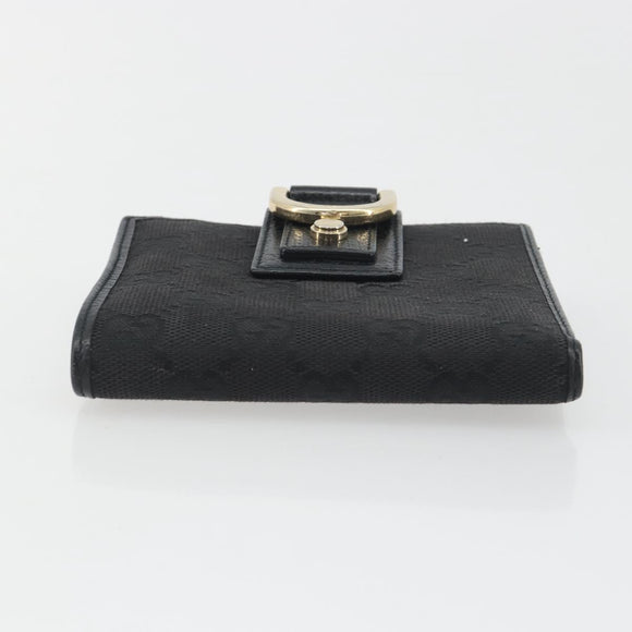 GUCCI GG Canvas Abby Compact Wallet Black Gold Tone 141411 Auth 196104