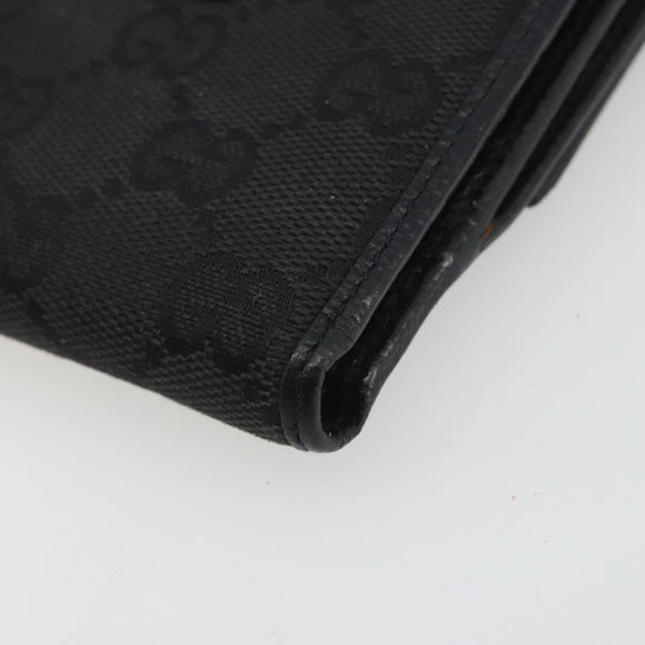 GUCCI GG Canvas Abby Compact Wallet Black Gold Tone 141411 Auth 196104