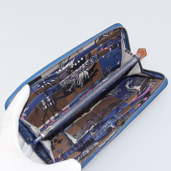 HERMES Azap Silk In Wallet Leather Blue Silver Auth 196106M