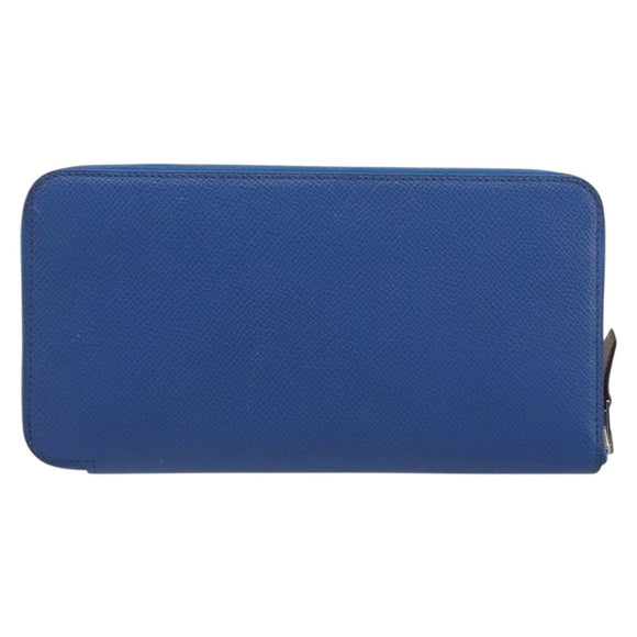 HERMES Azap Silk In Wallet Leather Blue Silver Auth 196106M