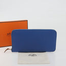HERMES Azap Silk In Wallet Leather Blue Silver Auth 196106M-22