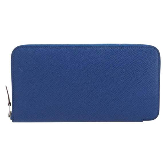 HERMES Azap Silk In Wallet Leather Blue Silver Auth 196106M