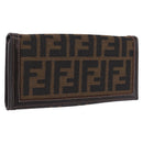 FENDI Zucca Canvas Long Wallet Black Brown Auth 196107V-1