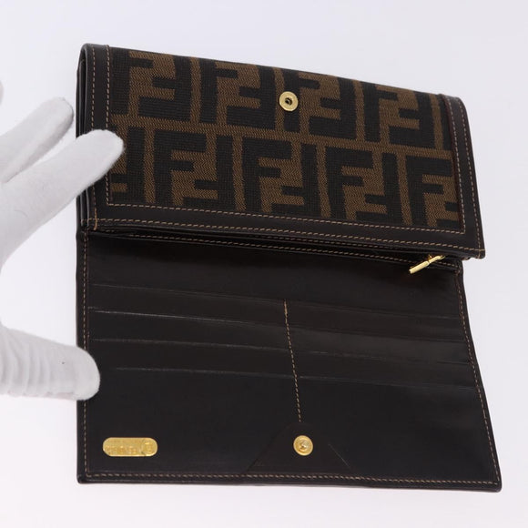 FENDI Zucca Canvas Long Wallet Black Brown Auth 196107V