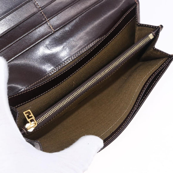 FENDI Zucca Canvas Long Wallet Black Brown Auth 196107V