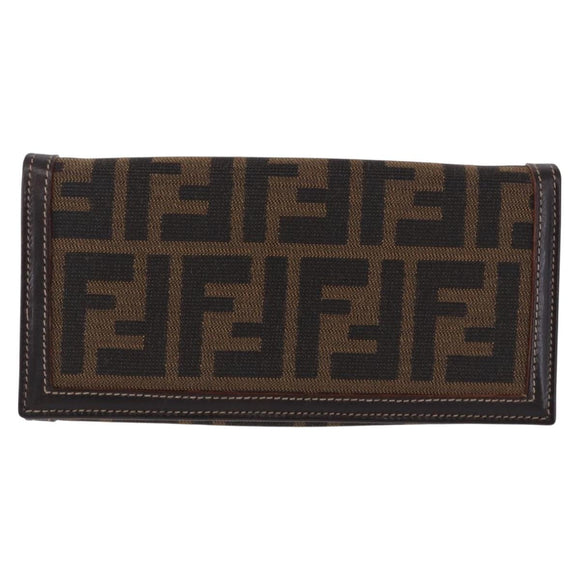 FENDI Zucca Canvas Long Wallet Black Brown Auth 196107V